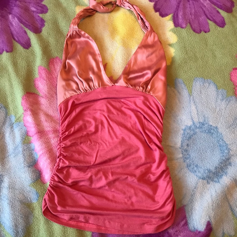bebe Pink Coral Halter Tank Top Y2K